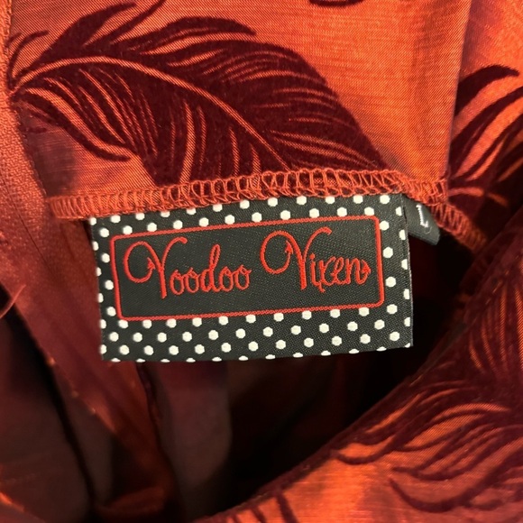 Voodoo Vixen Red burned out velvet retro style off the shoulder Midi Dress - Picture 5 of 7